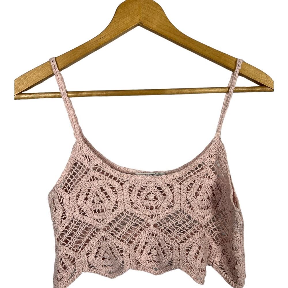 Pink Crochet Cropped Midriff Tank Shirt Top NWT New Small Boho Cottagecore Fairy